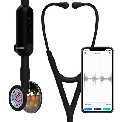 3Mâ„¢ LittmannÂ® CORE Digital Stethoscope, 8570, High Polish Rainbow Chestpiece, Black Tube, Stem and Headset, 27 inch